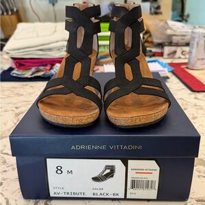 Women’s Adrienne Vittadini Black size 8 wedge strappy sandals